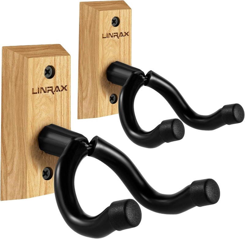 LINRAX Guitar Wall Mount, 2 Pack Wall Hanger, Hardwood Guitar Hook with Screws, U-Shaped Guitar Holder for Acoustic Classical Electric Guitar Bass Banjo Mandolin, Guitar Wall Stand - Image 1